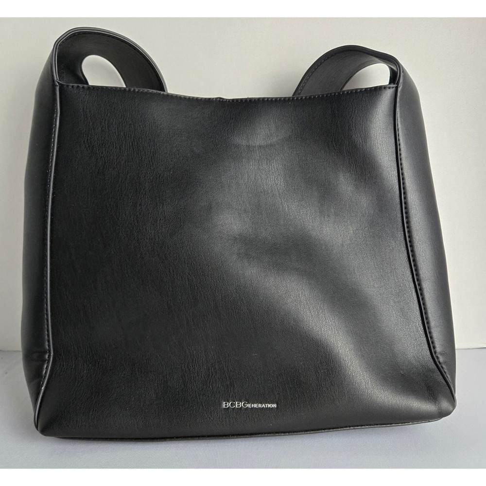 BCBGeneration Black Faux Leather Tote Bag with Detachable Wristlet Pouch